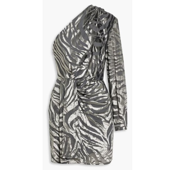 IRO Gray Nimas One Sleeve Draped Devoré Velvet Mini Dress Dize 38 - Picture 4 of 13